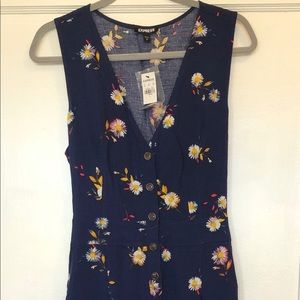 Express Navy Floral Jumpsuit